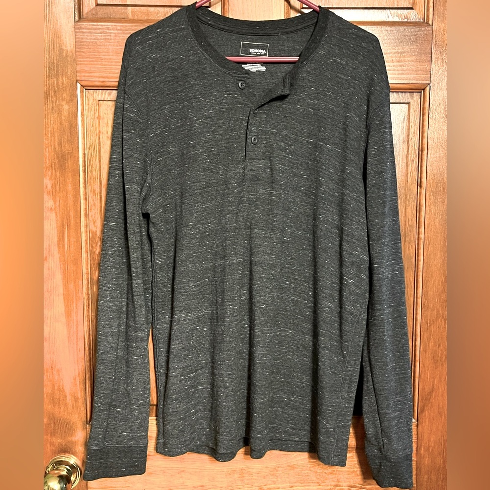 Sonoma Heatherd Grey Long Sleeve Sweater Shirt with Buttons, Size Large